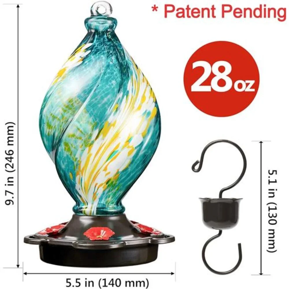 Ice Cream Shaped Spiral Hummingbird Feeder for Outdoors Hanging,Hand Blown Glass